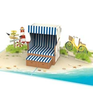 papercrush Pop-Up Karte Strandstuhl mit Leuchtturm 3D Karte Test